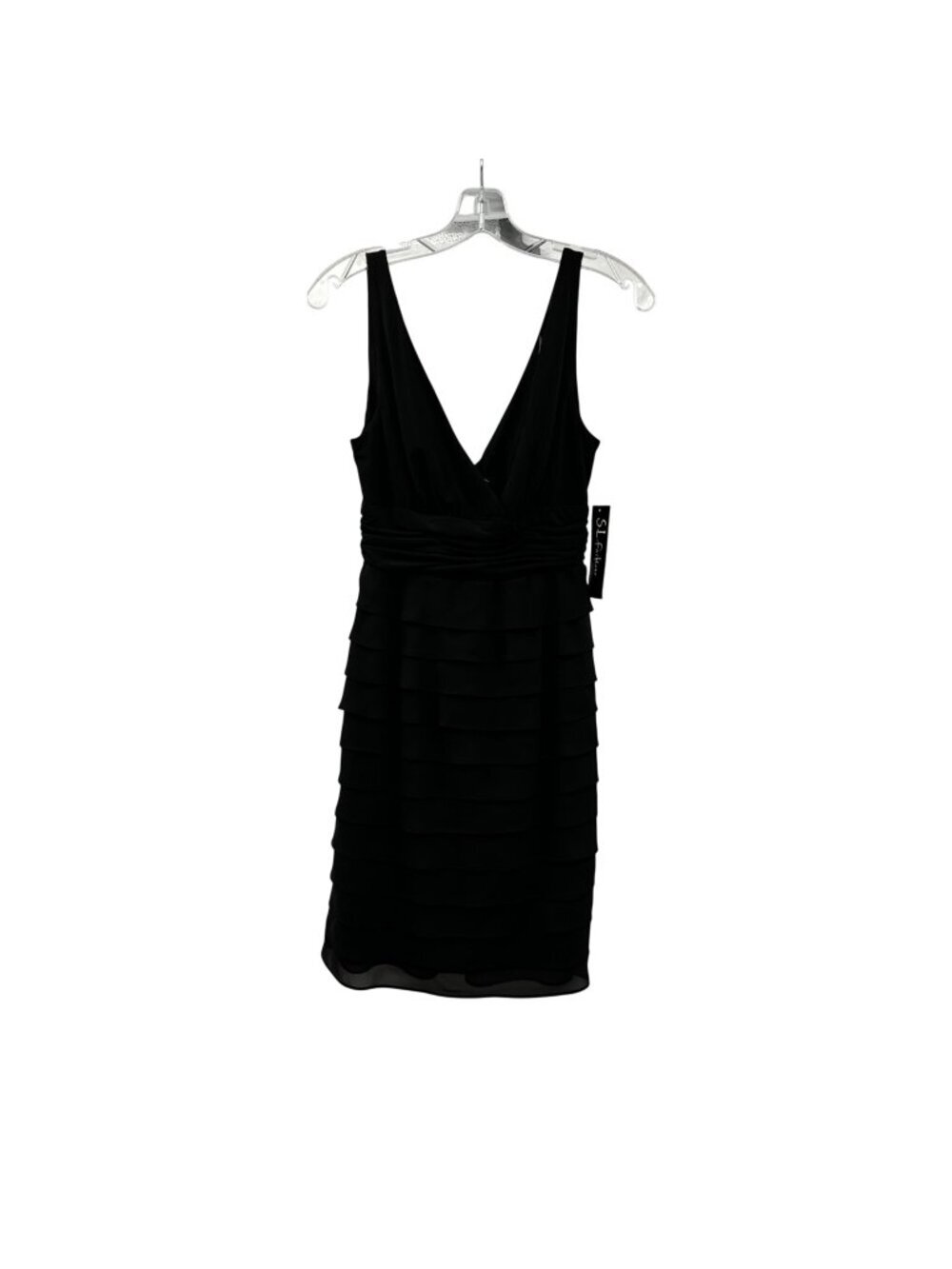S.L. Fashions Tiered Sheath Dress Sleeveless Black Chiffon LBD Size 8 New